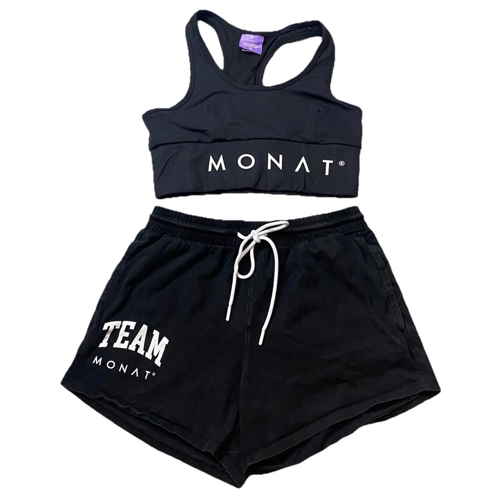 Monat Racerback Sports Bra & Shorts Set Woman's Small Black